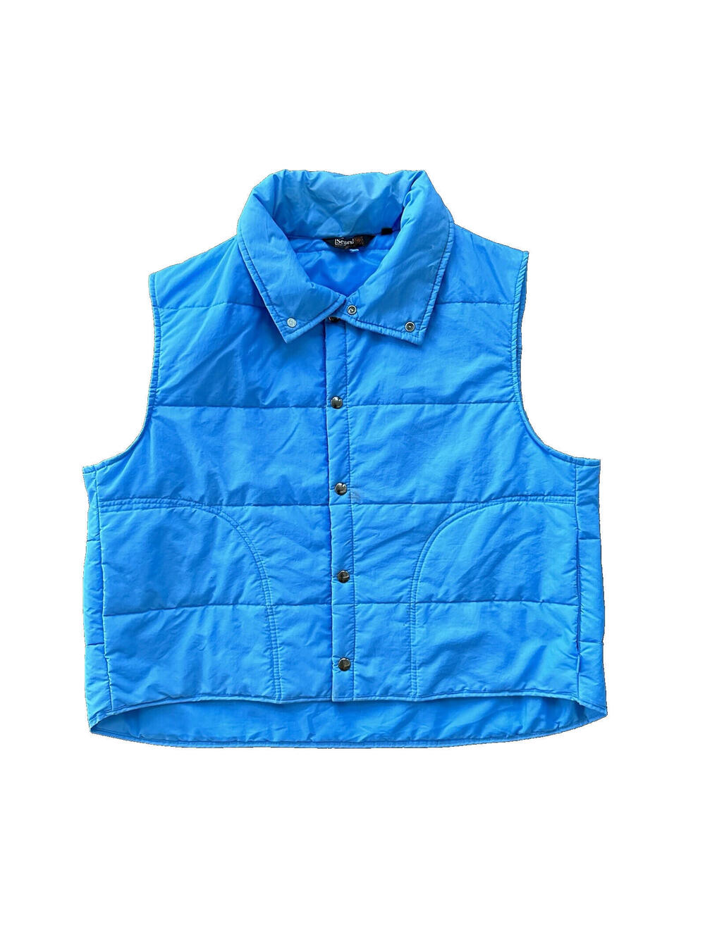 Vtg Sears Western Outdoor Wear Puffer Vest Snap Baby Blue 70s 80s Boxy XL